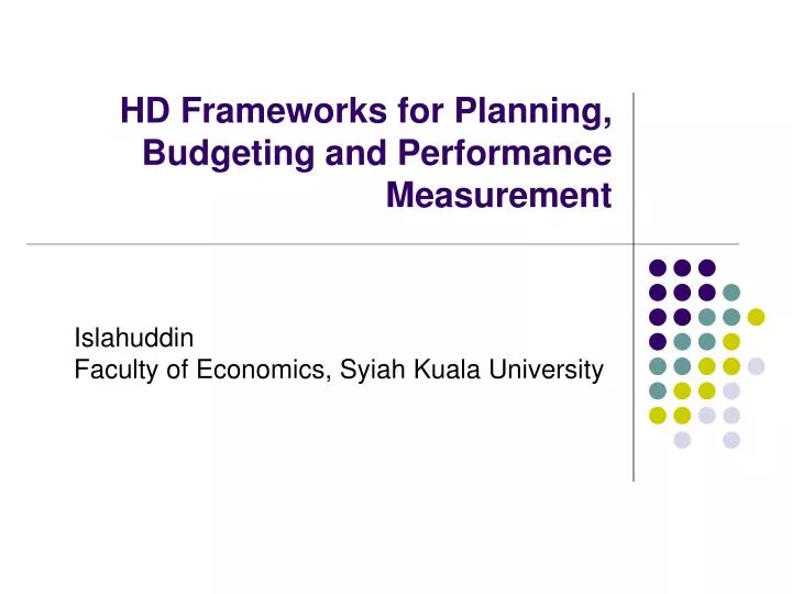 hd frameworks for planning budgeting and performance measurement
