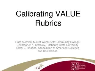 Calibrating VALUE Rubrics