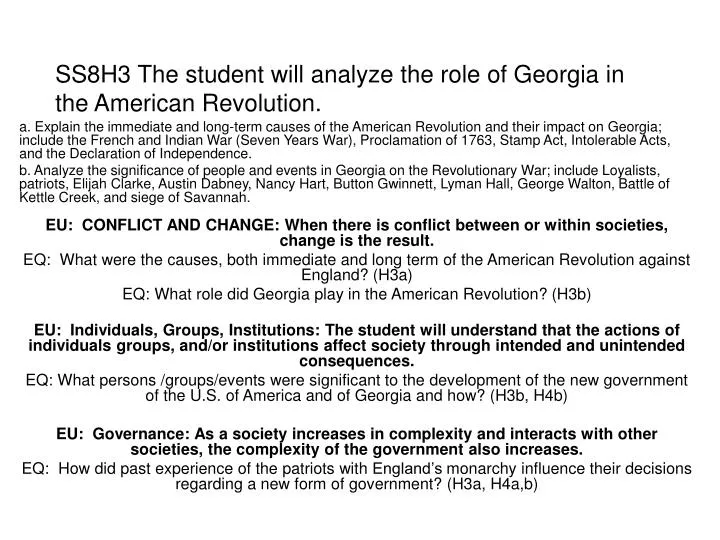 ss8h3 the student will analyze the role of georgia in the american revolution