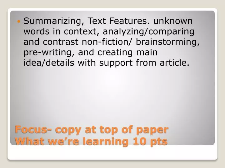 focus copy at top of paper what we re learning 10 pts