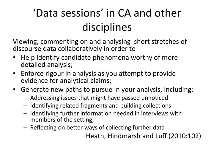 data sessions in ca and other disciplines