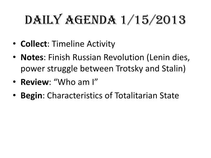daily agenda 1 15 2013