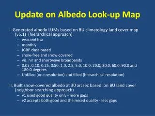 Update on Albedo Look-up Map