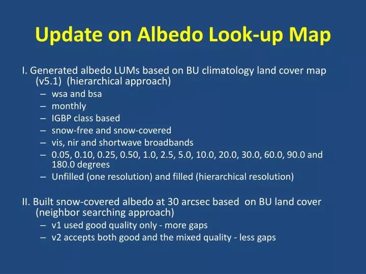 update on albedo look up map