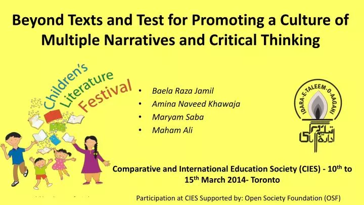 beyond texts and test for promoting a culture of multiple narratives and critical thinking