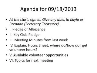 Agenda for 09/18/2013