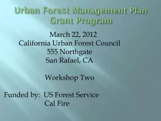 Urban Forest Management Plan Grant Program