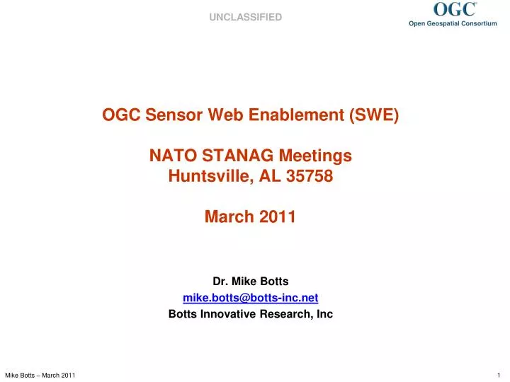 ogc sensor web enablement swe nato stanag meetings huntsville al 35758 march 2011