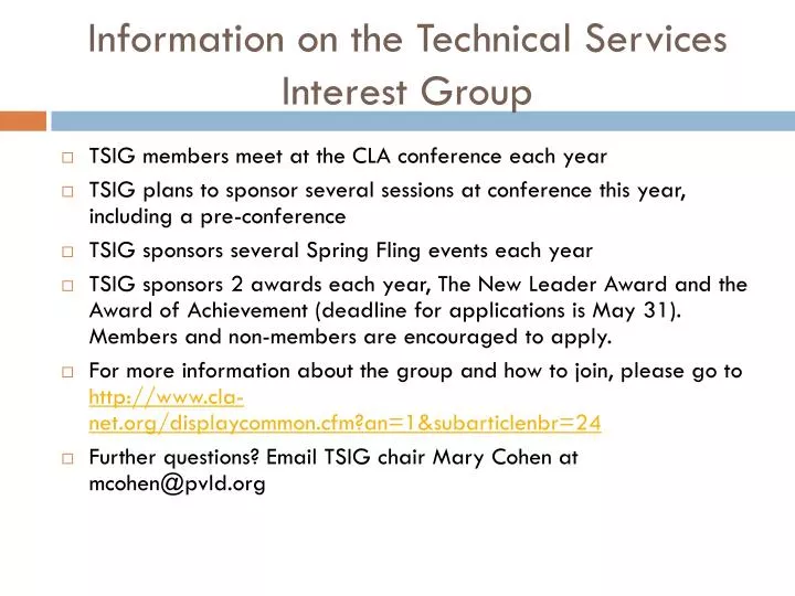 information on the technical services interest group