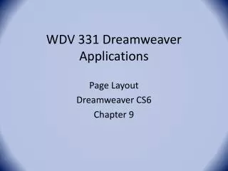 WDV 331 Dreamweaver Applications