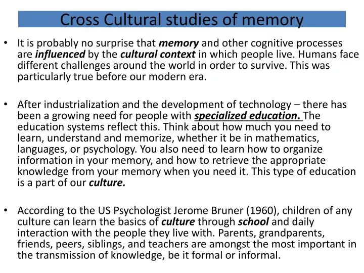 cross cultural studies of memory
