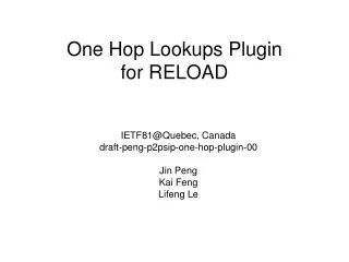One Hop Lookups Plugin for RELOAD