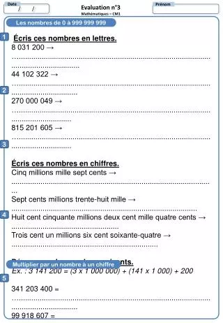 Les nombres de 0 à 999 999 999