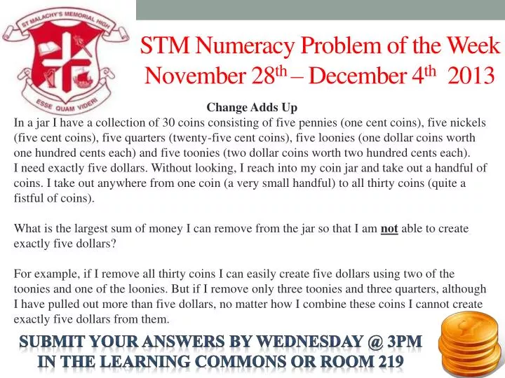 stm numeracy problem of the week november 28 th december 4 th 2013
