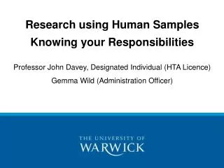 Research using Human Samples Knowing your Responsibilities