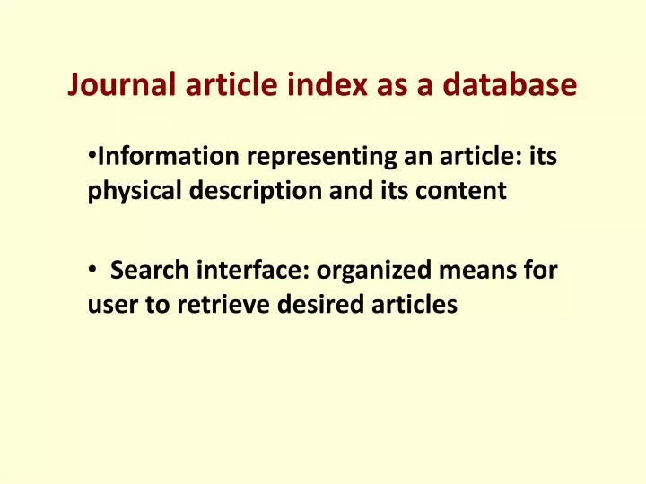 journal article index as a database