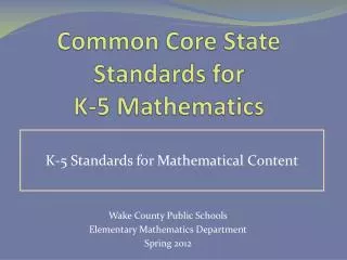 Common Core State Standards for K-5 Mathematics