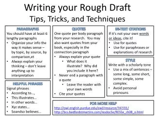 Writing your Rough Draft Tips, Tricks, and Techniques