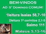 BEM-VINDOS AO 5° Domingo COMUM! 2leitura 1º coríntios 2,1-5 - slide 1