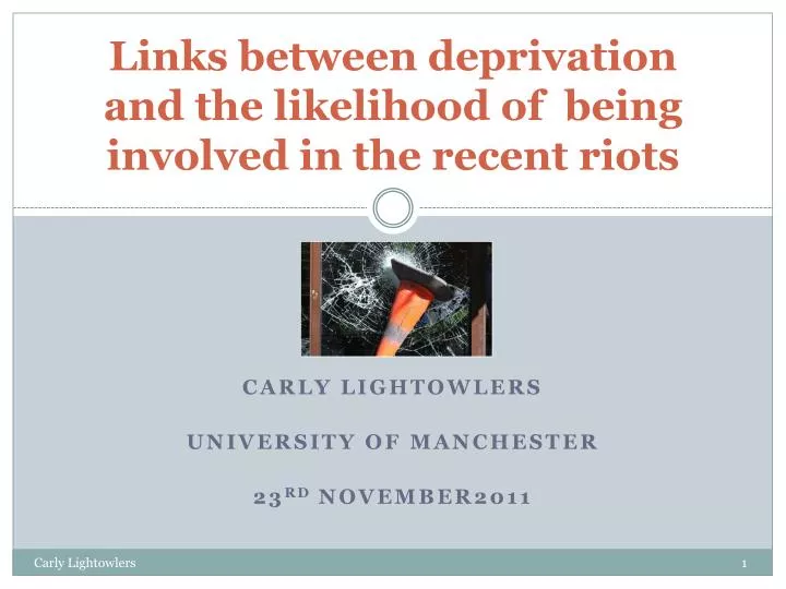 links between deprivation and the likelihood of being involved in the recent riots
