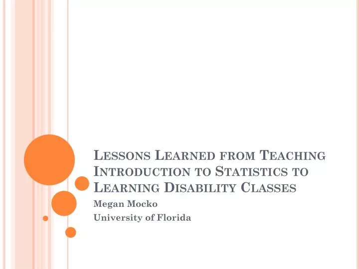 lessons learned from teaching introduction to statistics to learning disability classes