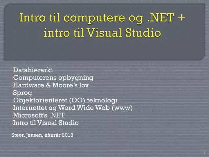 intro til computere og net intro til visual studio