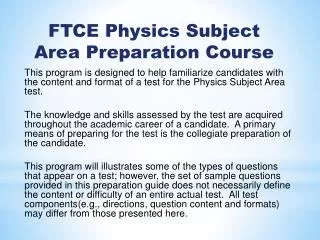 FTCE Physics Subject Area Preparation Course