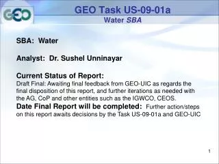 GEO Task US-09-01a Water SBA
