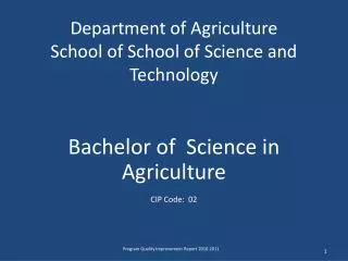 Department of Agriculture School of School of Science and Technology