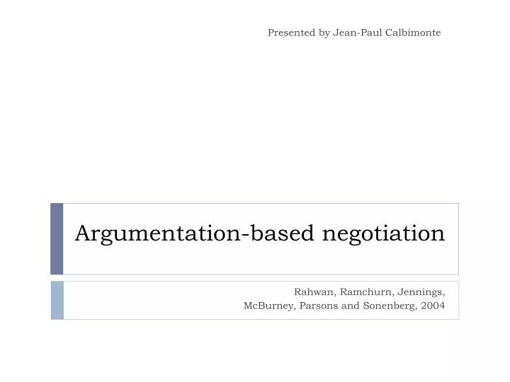 argumentation based negotiation