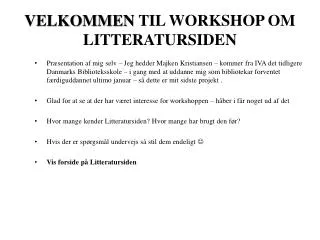 velkommen til workshop om litteratursiden