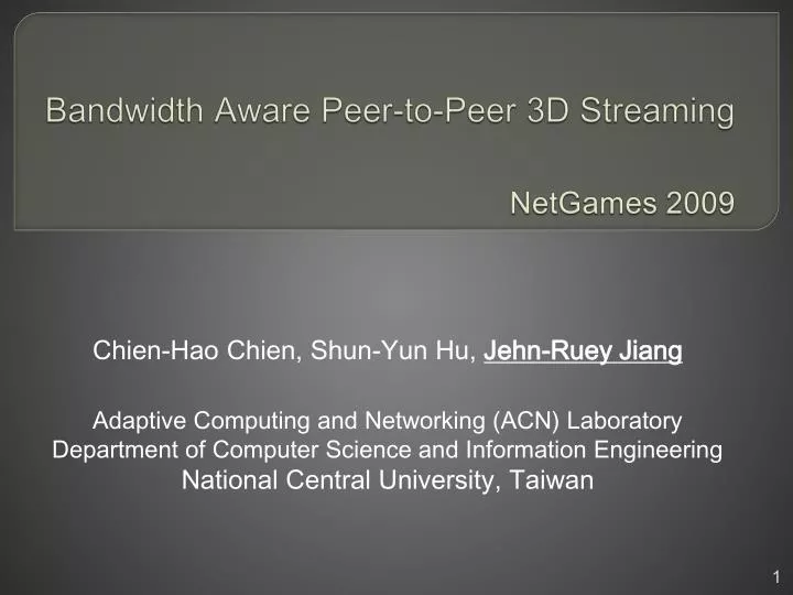 bandwidth aware peer to peer 3d streaming netgames 2009