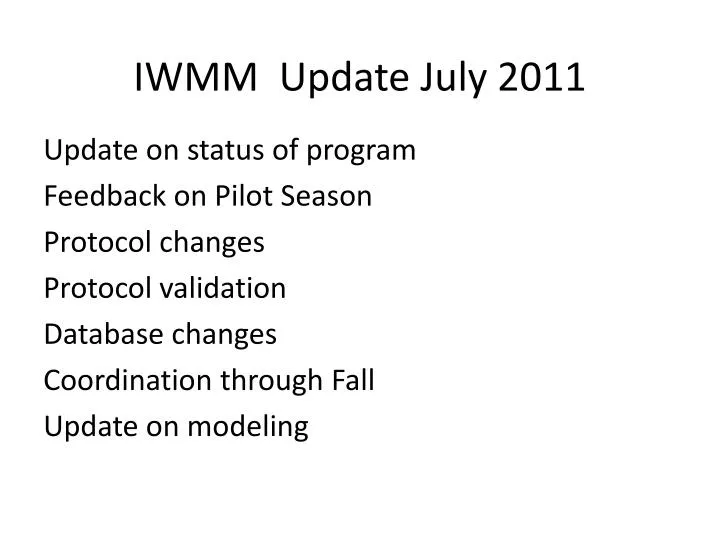 iwmm update july 2011