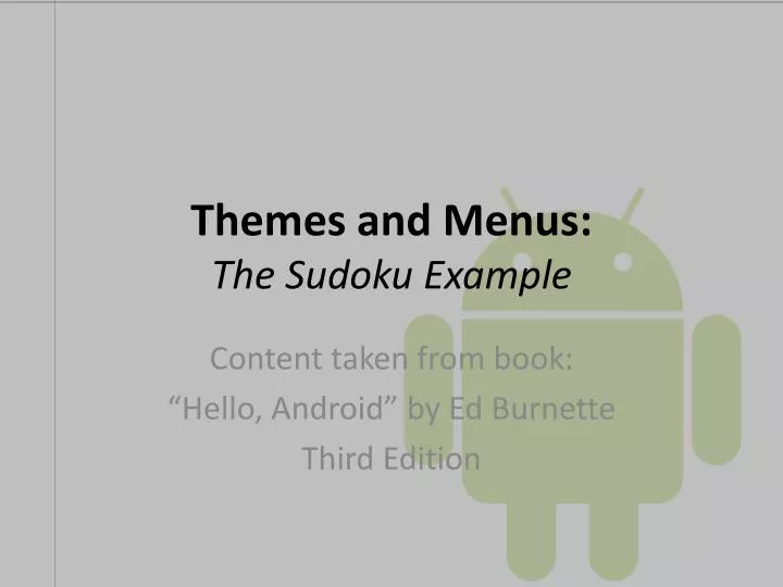 themes and menus the sudoku example