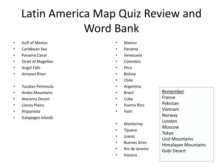 latin america map quiz review and word bank