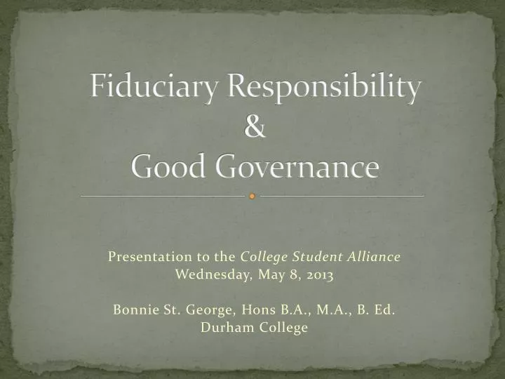 fiduciary responsibility good governance