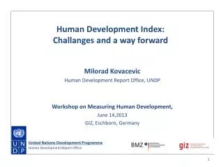 Milorad Kovacevic Human Development Report Office, UNDP Workshop on Measuring Human Development,