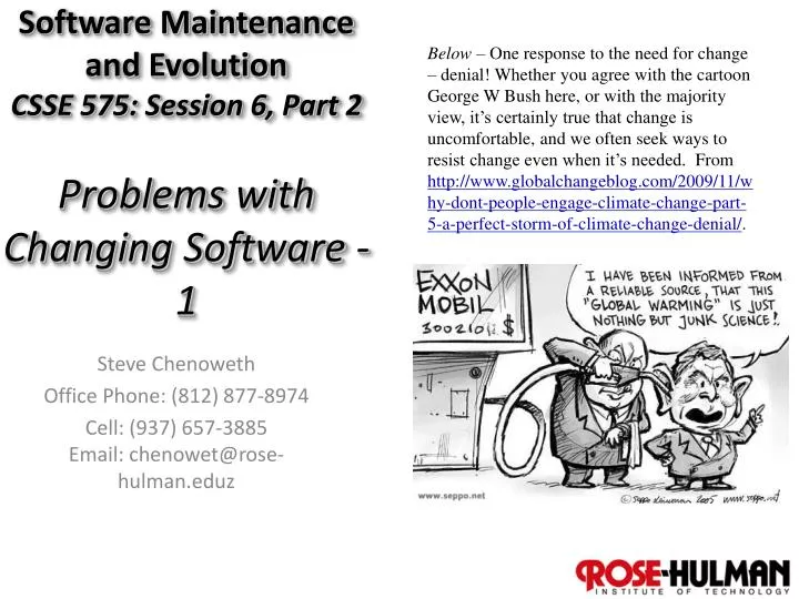 software maintenance and evolution csse 575 session 6 part 2 problems with changing software 1