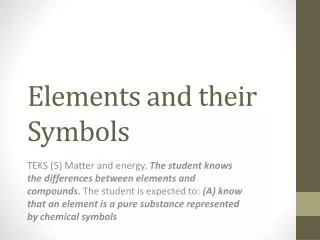 Elements and their Symbols