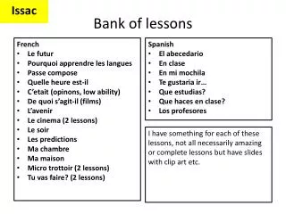 Bank of lessons