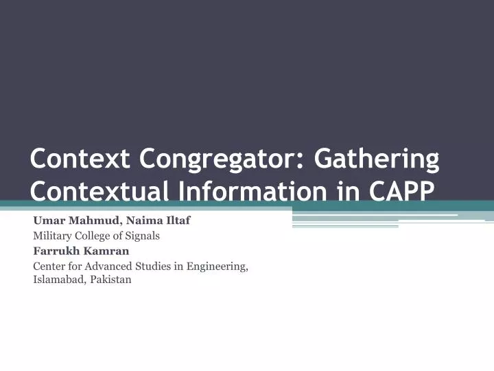 context congregator gathering contextual information in capp