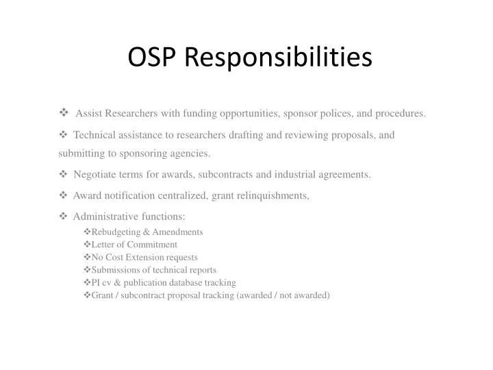 osp responsibilities