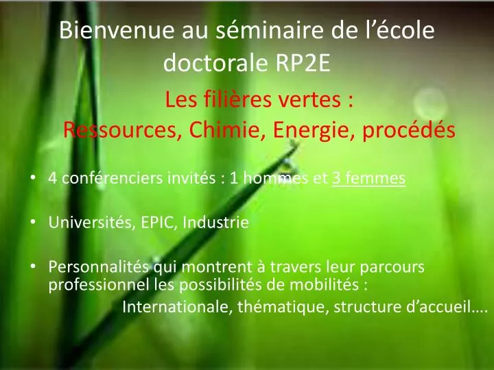 bienvenue au s minaire de l cole doctorale rp2e