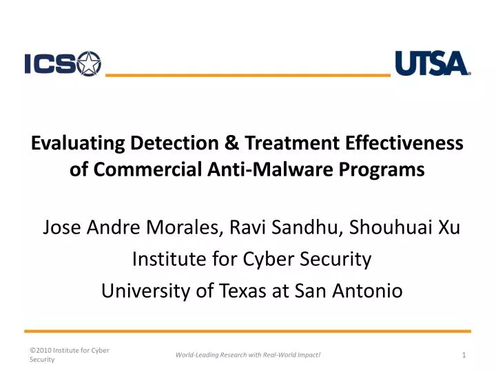 evaluating detection treatment effectiveness of commercial anti malware programs