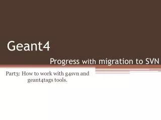 Progress with migration to SVN