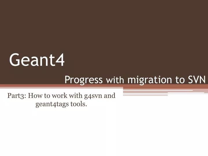 progress with migration to svn
