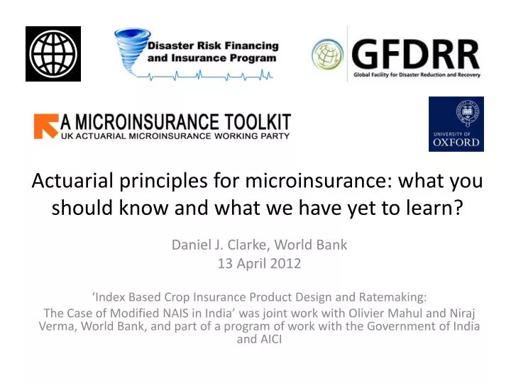 actuarial principles for microinsurance what you should know and what we have yet to learn
