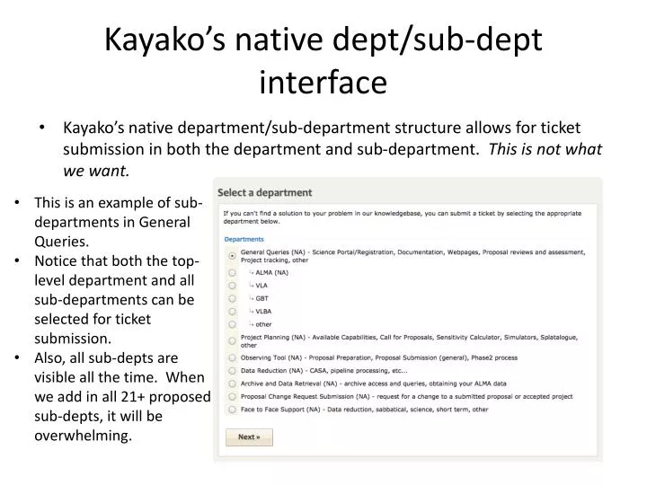 kayako s native dept sub dept interface
