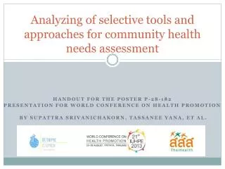 Analyzing of selective tools and approaches for community health needs assessment