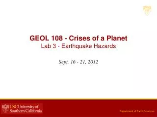 GEOL 108 - Crises of a Planet Lab 3 - Earthquake Hazards